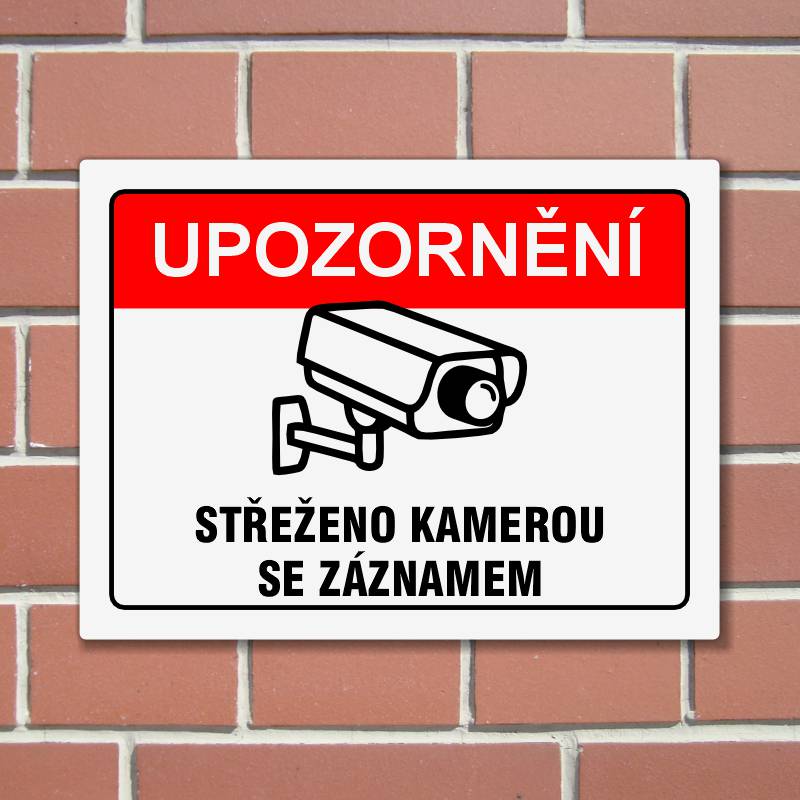 Cedulka "Střeženo kamerou" Velikost A5, bílá, var 2